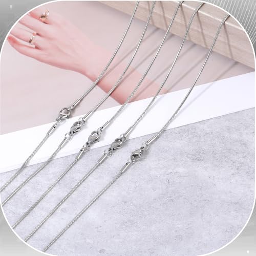 12 PCS Stainless Steel Snake Chain Necklace with Lobster Clasps, Thin Stainless Steel Chain Necklace for Jewelry Making