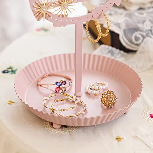 NIKKY HOME Earring Holder Hanging Organizer Stand Metal Jewelry Tree Table Top Owl Ear Stud Holder Tower Rack with Ring Tray for Girls (134 Holes), Pink - color: Pink