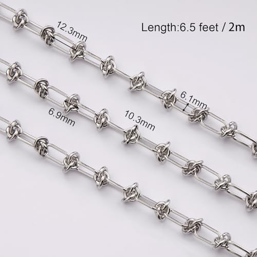 SMYHTGLIF 2 Meters Stainless Steel Jewelry Making Chain Bulk with Buckles Silver Paperclip Chain for Jewelry Making - color: Knot Silver