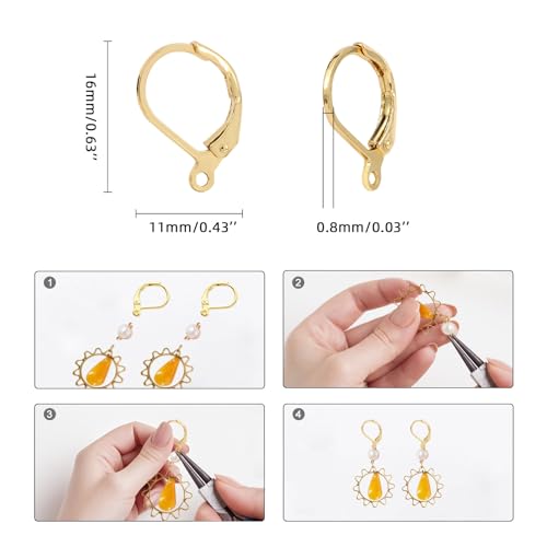 100pcs 18K Gold Filled Leverback Earring Hooks, Hypoallergenic French Dangle Ear Wire Findings for DIY Jewelry Making (Gold) - color: Gold
