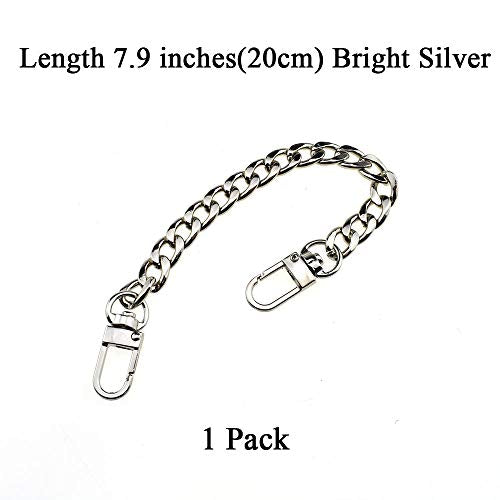 HAHIYO Purse Chain Strap 7.9 inches Bright Silver for Shoulder Cross Body Sling Purse Handbag Clutch Replacement Comfortable Flat 0.4' Wide Enough 2.4mm Extra Thick Metal 1 Pack - size: Bright Silver 7.9 inches