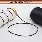 LUSTEMBER 2 mm x 330 Feet Satin Nylon Cord, Silky Smooth Nylon String for Jewelry Making Bracelet Necklaces Beading Thread Rattail Macrame Kumihimo Chinese Knot Craft - size: Black