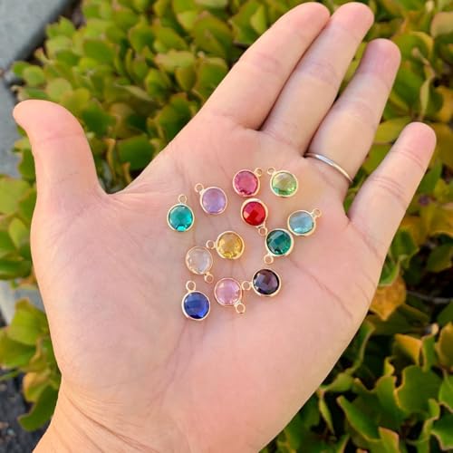Adabele 1 Set Grade A Mixed Birthstone Charm 8mm Crystal Pendant Drop Bead 18K Yellow Gold Plated (12pcs) For DIY Craft Jewelry Making CCP24 - color: Gold, size: 8mm (0.31") -12pcs