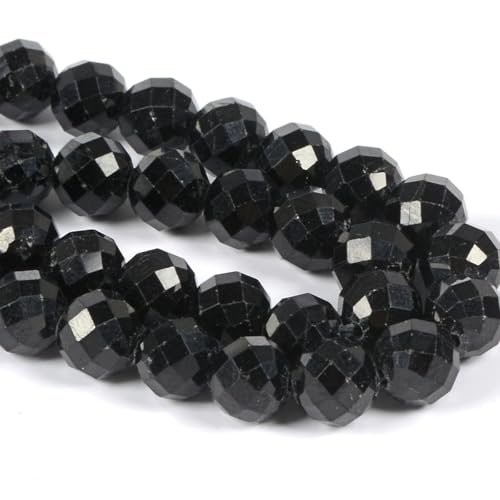 6mm Black Tourmaline Faceted Gemstone Round Loose Beads Strand 15.5-16" DIY Jewelry Making - color: Black Tourmaline