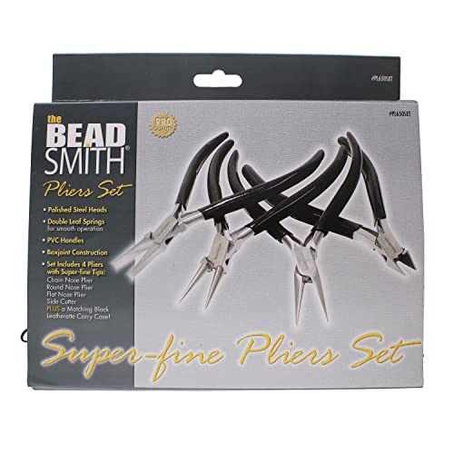 The Beadsmith Slim Line Pliers Set – Extra Fine Tips – 4.5 Inches, 4-Pieces: Round Nose, Chain Nose, Flat Nose & Semi-flush Side Cutter – Leatherette Carrying Case Included – Tools for Jewelry Making - style: Set
