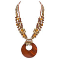 Coiris Shell Pendant Statement Strand Necklace for Women Boho Multi Beads Natural Stone Colorful Necklace Bohemian Handmade Chunky Shell Beaded Collar Jewelry for Women - color: Brown