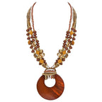 Coiris Shell Pendant Statement Strand Necklace for Women Boho Multi Beads Natural Stone Colorful Necklace Bohemian Handmade Chunky Shell Beaded Collar Jewelry for Women - color: Brown