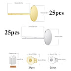 30PCS 14K Gold and Silver Flat Pad Earring Posts Hypoallergenic Earring Studs with 925 Sterling Silver Post for DIY Jewelry Making Findings - color: C Style -14K Gold and Silver Flat Pad