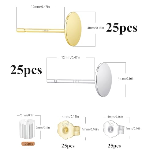 30PCS 14K Gold and Silver Flat Pad Earring Posts Hypoallergenic Earring Studs with 925 Sterling Silver Post for DIY Jewelry Making Findings - color: C Style -14K Gold and Silver Flat Pad