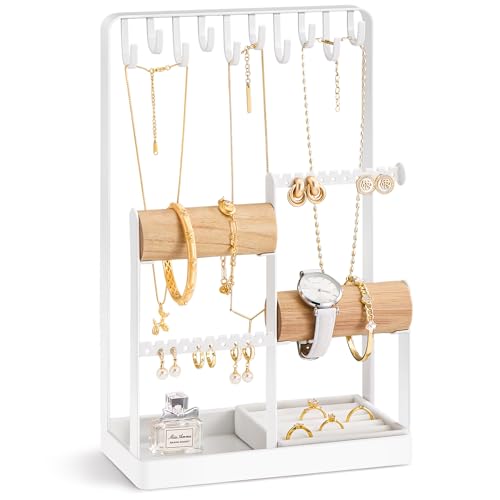 Lolalet Jewelry Holder Organizer, Aesthetic Jewelry Display Stand for Necklaces Bracelets Earrings Rings, Cute Room Décor for Teen Girls Women -White - color: White
