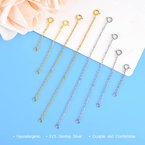 Necklace Extender, 8Pcs Gold and Silver 925 Sterling Silver Necklace Extenders Chain Bracelet Anklet Extension for Women Multiple Necklaces Jewelry (1”, 2”, 3”, 4”) - color: Silver & Golden