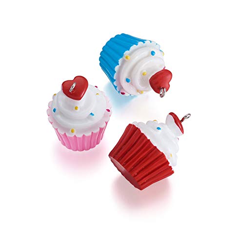 Cheriswelry Cup Cake Resin Pendants Lovely Food Sweet Dessert Dangle Charms Links Hanging Ornament with Metal Loop Fruit Pendants for Key Chains Bracelet Necklace Jewelry Making - color: Mixed Color Cup Cake
