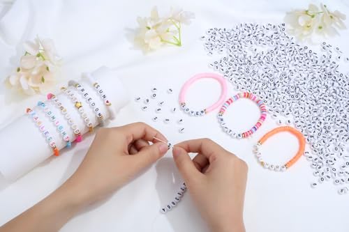 LAIDANLA 1000PCS Acrylic Number Beads Black Number White Round Bead 7×4mm for Jewelry Bracelets Necklaces Key Chains Making - color: T-Black Number White Beads