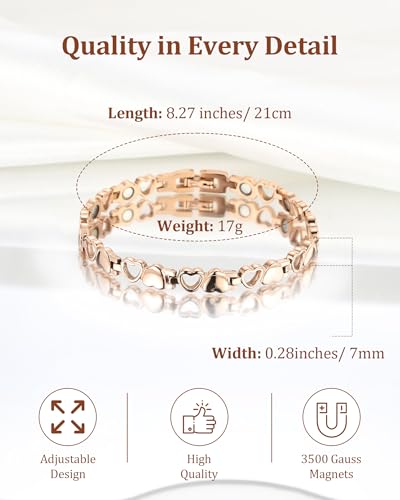BioMag Magnetic Bracelet for Women, Titanium Steel Wristband Brazaletes for Pain Relief Solid Pure Copper Jewelry Gift with Adjustable Tool - color: Rose Gold