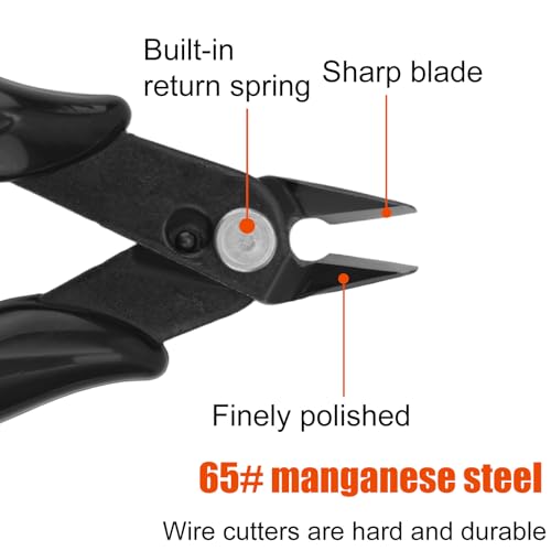 2pcs Micro Mini Small Wire Cutters, Anti-Slip Rubber Black Flush Sprue Cutter Needle Nose Cutting Pliers with 2 Plastic White Covers Portable Hand Tools for Floral Electronics Jewelry Model Making