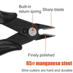 2pcs Micro Mini Small Wire Cutters, Anti-Slip Rubber Black Flush Sprue Cutter Needle Nose Cutting Pliers with 2 Plastic White Covers Portable Hand Tools for Floral Electronics Jewelry Model Making