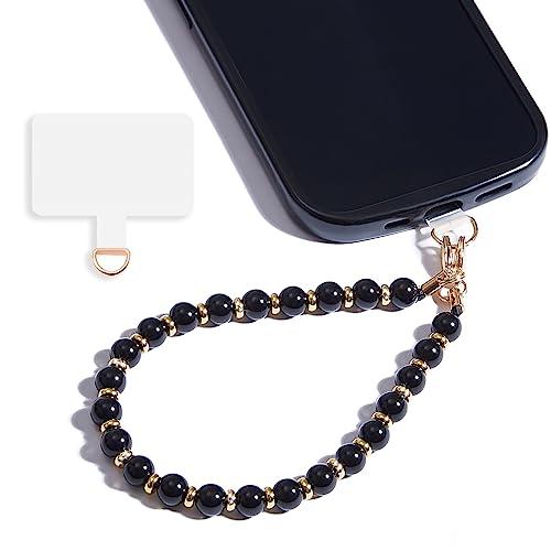 Marble Beaded Phone Wrist Strap,Detachable Phone Bracelet Strap with Tether Tab,Hands-Free Wristlet Strap (Obsidian-Black) - color: Obsidian-black