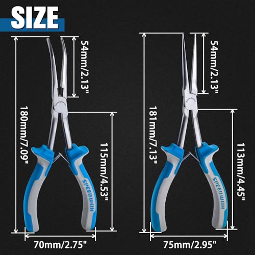 SPEEDWOX 2PCS Long Reach Needle Nose Pliers Set Long Nose Pliers & Bent Needle Nose Pliers Extra Long Pliers Tool Kit for Jewelry Making, Wire Bending and Object Gripping on Narrow Space - style: 2PCS Needle Nose Pliers