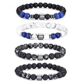 RANKEEF Tiger Eye Bracelet For Men 8MM Natural Stone Stretch Adjustable Black Crystal Beaded Bracelet for Men Women Gifts - color: 4,black,gray,lava rock,white bracelet