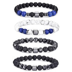 RANKEEF Tiger Eye Bracelet For Men 8MM Natural Stone Stretch Adjustable Black Crystal Beaded Bracelet for Men Women Gifts - color: 4,black,gray,lava rock,white bracelet