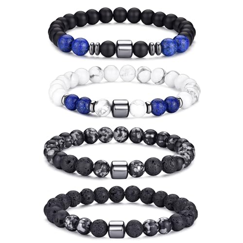 RANKEEF Tiger Eye Bracelet For Men 8MM Natural Stone Stretch Adjustable Black Crystal Beaded Bracelet for Men Women Gifts - color: 4,black,gray,lava rock,white bracelet