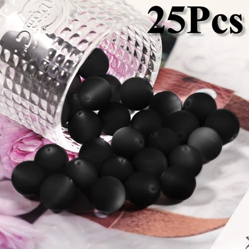 25pcs Resin Transparent Frosted Beads 16mm Cat Eye Circular Rubber Bead Spacer Bead DIY Making Friendship Bracelet Phone Chain Keychain Pen Beads Accessories (Black) - color: Black