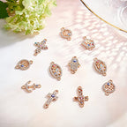 SUNNYCLUE 1 Box 32Pcs 8 Styles Evil Eye Connectors Golden Plated Rhinestone Cross Oval Hamsa Hand Flat Round Tree of Life Links Charms Lucky Chakra Pendants for Jewelry Making Charms Bracelets Crafts - color: 32pcs Rhinestone Cross Charms and Evil Eye Cha
