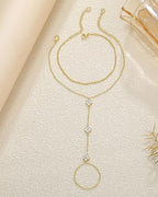 Gold Hand Chain Bracelets for Women Trendy Dainty Birthstone Clover Charm Ring Bracelet Hand Chain Set Non Tarnish 14K Gold Plated Stackable Finger Bracelets for Women Birthday Jewelry Gifts - color: 04. April(Diamond)