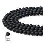 DUQGUHO Matte Agate Beads 8mm Natural Crystal Black Round Polishing Stone Genuine Gemstone Beads for DIY Jewelry Making 47 Pcs - color: Black#4