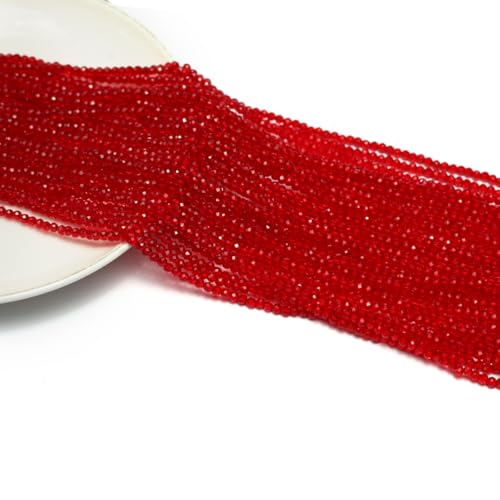 10 Strands Spinel Beads Artificial Faceted Small Round Loose Beads 3mm 15 inch for Jewelry Making Charms Necklace Bracelet - color: Red