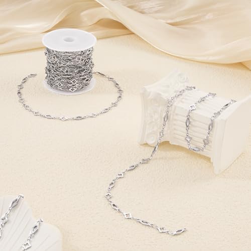 YOUBEIYEE 13 Feet Stainless Steel Jewelry Making Chains Rhombic Clover Link Chain for Women Necklace DIY Chains Bulk - color: Clover Rhombic Silver