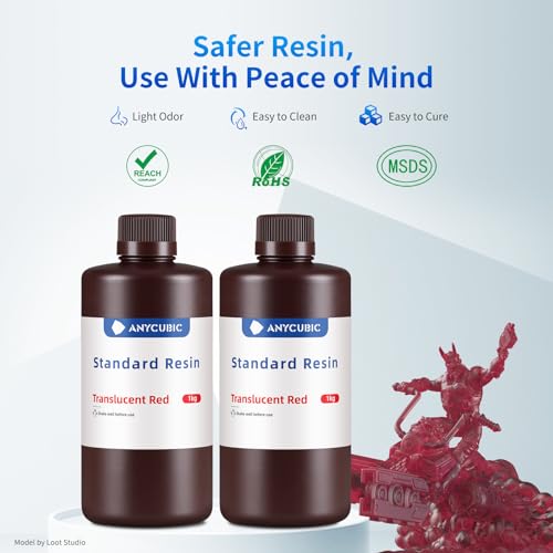 ANYCUBIC 3D Printer Resin, 405nm SLA UV-Curing Resin with High Precision and Quick Curing & Excellent Fluidity for LCD 3D Printing (Clear Red, 1kg) - color: Clear Red, size: 1kg