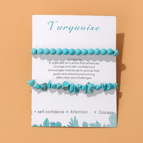 Healing Crystal Bracelets for Women 2 PCS 6mm Natural Stone Bracelet Stretch Crystal Beaded Bracelets Handmade Gemstone Bracelet Jewelry Gifts Christmas Gifts for Women Girls - style: turquoise