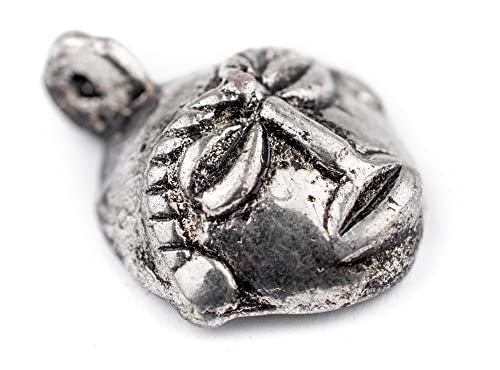 TheBeadChest Round African Silver Mask Pendant (21x27mm): Genuine West African Mask Design for DIY Jewelry & Necklaces - color: Silver, size: Extra Small (21x27mm)