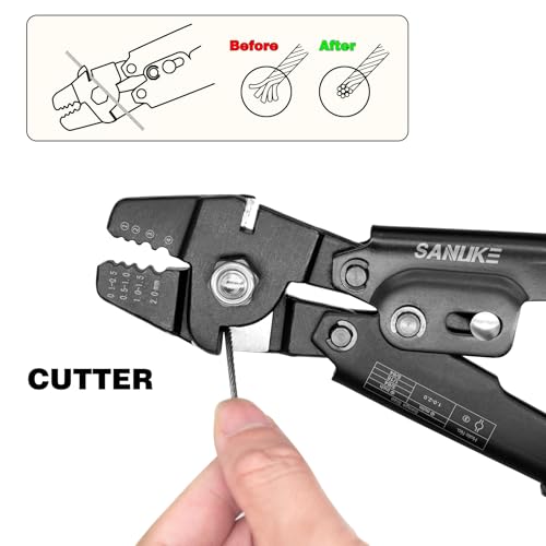 Sanuke Wire Rope Crimping Tool for 3/64 1/16 5/64 inch Aluminum Crimping Loop Sleeves Kit with 160pcs Aluminum Crimping Loop Sleeve and 10pcs Stainless Steel Thimble