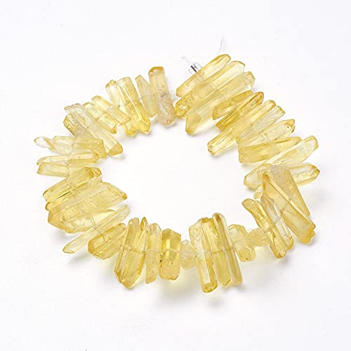 FASHEWELRY 1 Strand Natural Quartz Crystal Points Loose Beads Light Khaki Flat Heishi Gemstone Loose Beads for DIY Jewelry Making - color: Light Khaki