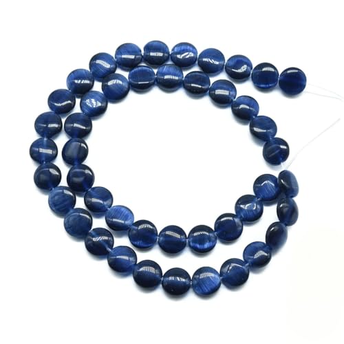 45pcs 8mm Dark Blue Cat's Eye Coin Stone Loose Gemstone Beads Semi-Precious Craft Supplies for DIY Jewelry Making - color: Coin8mm Dark Blue