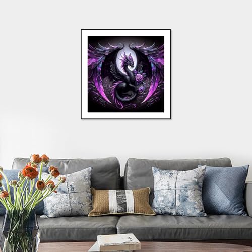 Domnpes Purple Dragon Diamond Art Kits for Adults, 5D Diamond Painting Kits for Beginners, DIY Round Full Drill Bead Craft for Home Wall Decor Gift 11.8x11.8 inch