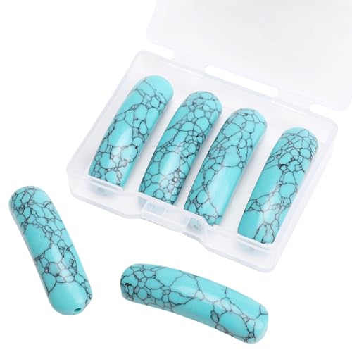 BEADIA Curved Blue Turquoise Stone Beads 36x10mm 4pcs for DIY Bracelet Jewelry Making - color: Blue Turquoise