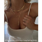 3PCS Gold Necklaces for Women,Chunky Statement Gold Plated Necklace Stack Layered Sterling Silver Herringbone Chains for Women Dainty Trendy Silver Chains Stacked Jewelry Gifts - color: gold Y-necklace set