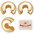 Beebeecraft 1Box 300Pcs 18K Gold Plated Crimp Bead Covers Metal Half Round Open Crimp Beads Knot Covers Caps 3mm for DIY Jewelry Makings - color: Gold, size: 3mm