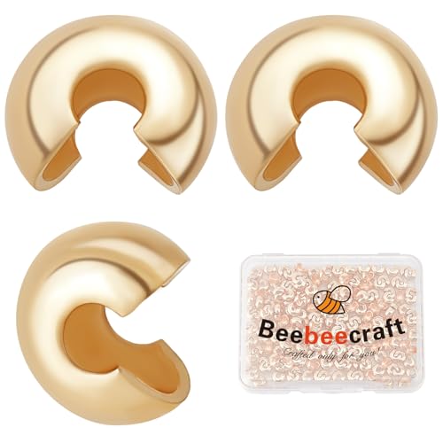 Beebeecraft 200Pcs/Box Crimp Beads Covers 18K Gold Plated Brass Half Round Open Crimp Beads Knot Covers Caps 4mm for DIY Jewelry Makings - color: Gold, size: 4mm