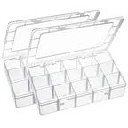 Exptolii 15 Large Grids Plastic Organizer Box with Dividers, 2 Pack Clear Compartment Container Storage for Washi Tapes Beads Crafts Jewelry Fishing Tackles, Size 11 x 6.3 x 2.2 in - size: 2x Large 15 Grids