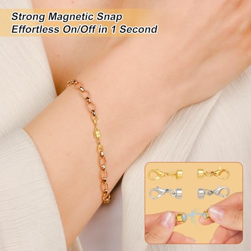 12PCS Magnetic Necklace Clasp and Closures with Double Lobster Clasp, 14K Gold & Silver Jewelry Extenders for Women Necklaces, Bracelets & DIY Crafts - color: 6pcs gold6silver