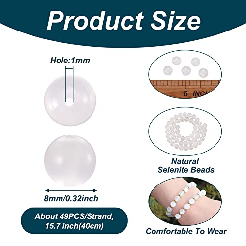 67Pcs 6mm Natural Selenite Stone Beads Round Gemstone Loose Beads Energy Healing Chakra Stone Charm Beads for Bracelet Necklace Jewelry Making DIY Crafts - color: 6mm-clear