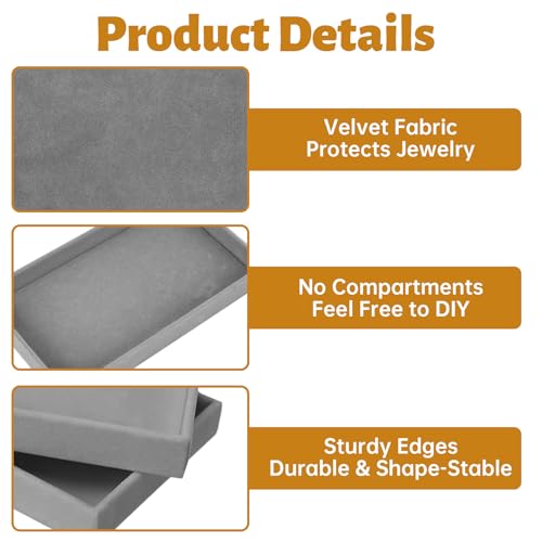 12 Pcs Velvet Jewelry Tray, Blank Stackable Drawers Organizer, Jewelry Display Tray for Beads Bracelets Necklaces Earrings Storage (Gray) - color: Gray