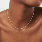 MEVECCO Dainty Gold Chain Choker Necklace 14K Gold Plated Handmade Boho Cute Tiny Beaded Link Choker Necklace Delicate Simple Minimalist Choker Necklace for Women - style: Beaded SLiver