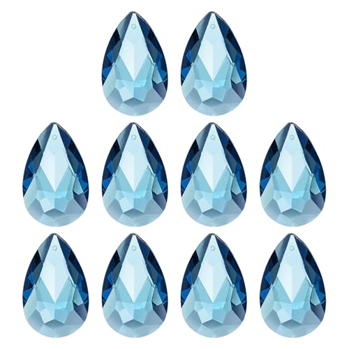 PATIKIL K9 Crystal Teardrop Pendants Oval Beads, 10 Pack 38mm Chandelier Prisms Parts Hanging Beads DIY Lamp for Arts Crafts Decoration, Blue - color: Blue