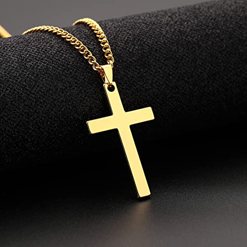 Cross Necklace for Men Silver Premium Alloy Solid Color Cross Pendant Necklace for Men Women Teens - color: Glod-20inch