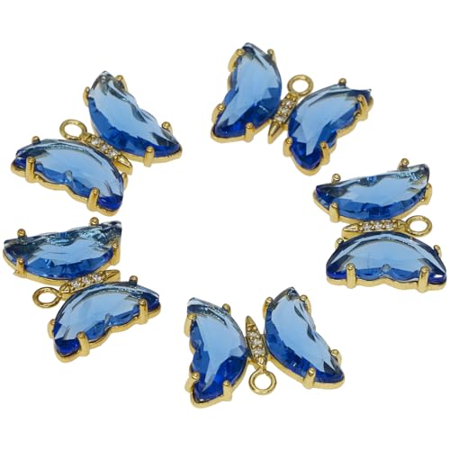 Crystal Zirconia Gold Plated Brass Charms for Jewelry Making Bracelet Necklace Earring Pendant Craft Supplies DIY Accessories - color: Butterfly-Blue-5Pcs